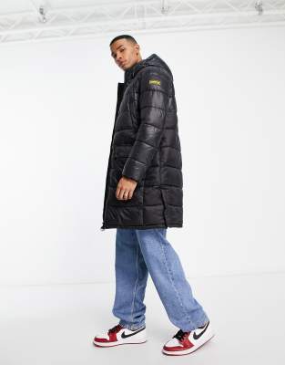 Barbour International Balfour long quilted coat in black