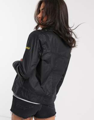 barbour international black wax jacket