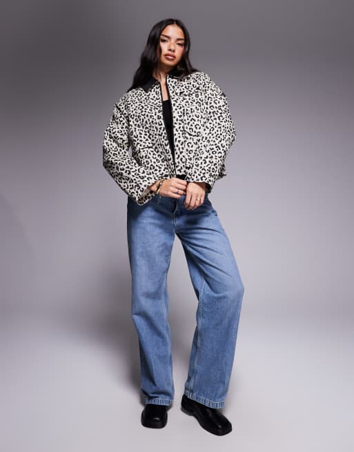 Barbour International – Beige, leopardmönstrad jacka med dragkedja och kontrasterande manchesterkrage , 3 av 4