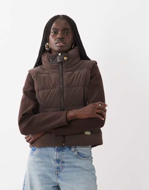 Barbour International Belaton faux velvet quilted sweat jacket in truffle brown - view 1