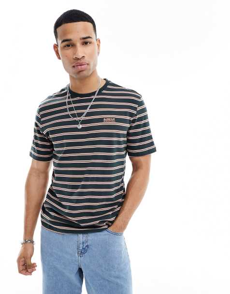 Hollister Los Angeles script stripe t-shirt in blue and brown