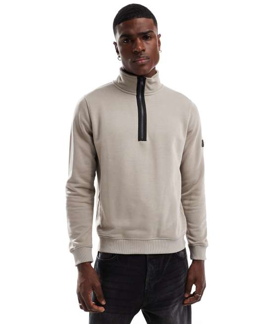 Barbour International - Betongrå sweatshirt med ståkrave og mærke