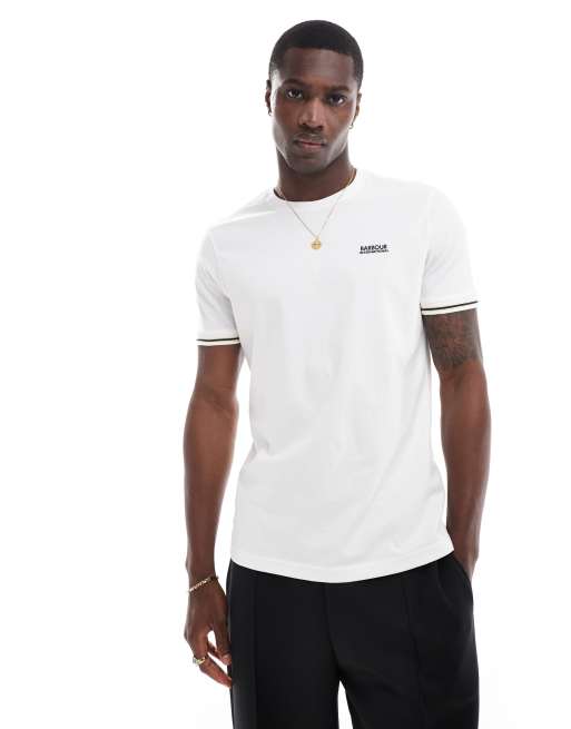 Barbour International – Biały T-shirt z logo i lamówką
