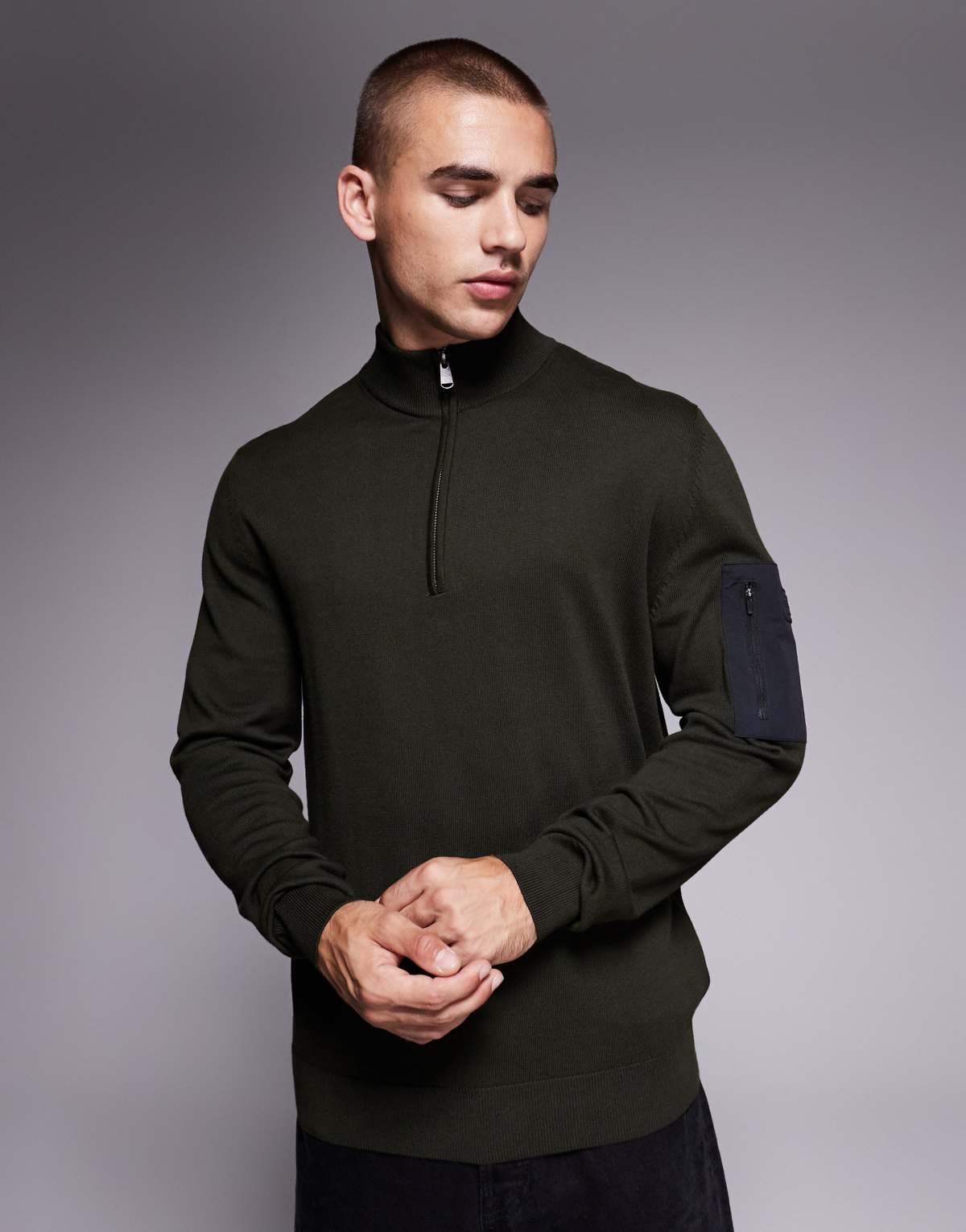 Barbour International Blades cotton half zip jumper in sage - DGREEN