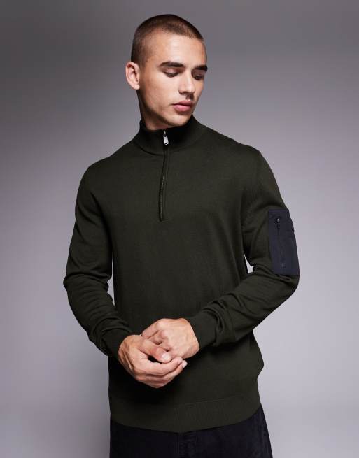 Barbour International Blades cotton half zip jumper in sage - DGREEN