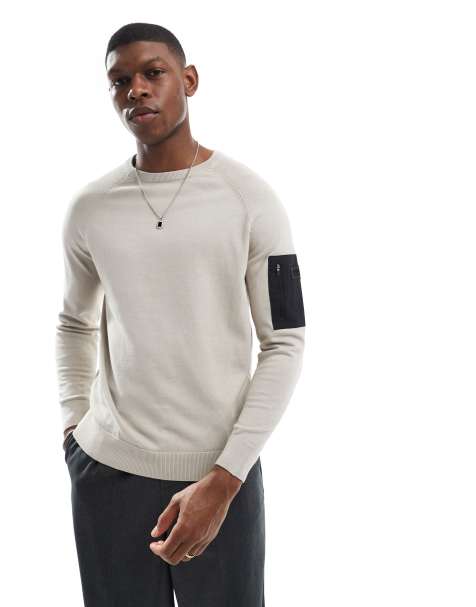 Barbour International Blades crew neck jumper in stone - view 1