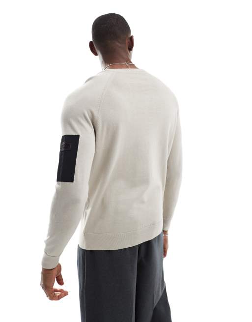 Barbour International Blades crew neck jumper in stone, 4 of 4
