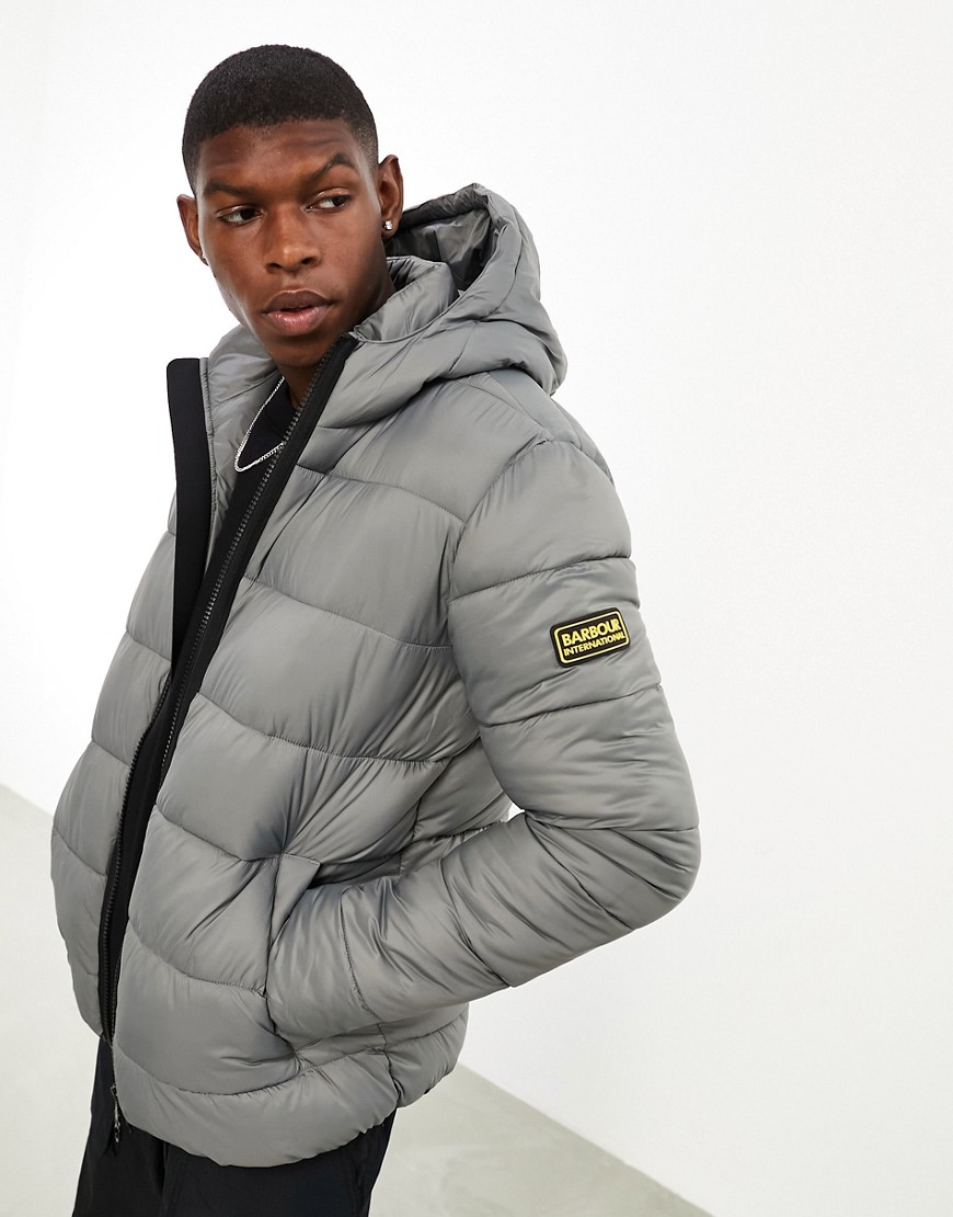 Barbour International Bobber zip through quilted hooded jacket in grey