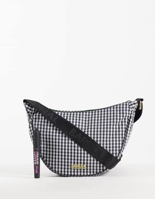 Barbour International Boulevard gingham check sling shoulder bag in black/white, 2 of 4