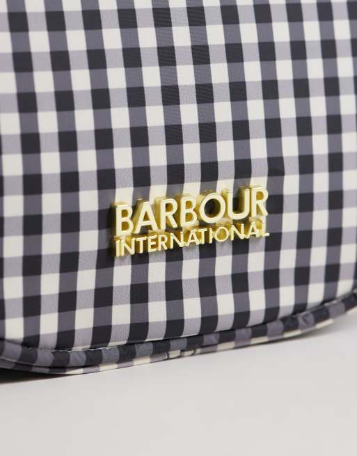 Barbour International Boulevard gingham check sling shoulder bag in black/white, 3 of 4