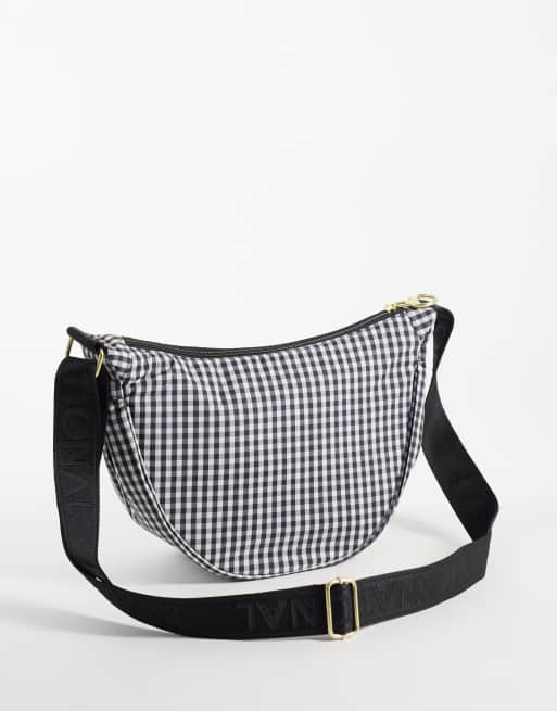 Barbour International Boulevard gingham check sling shoulder bag in black/white, 4 of 4