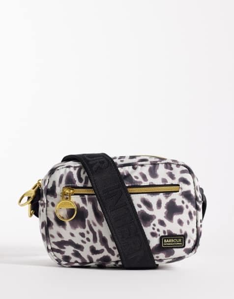 Barbour International Boulevard leopard print logo micro crossbody bag in purple - view 1