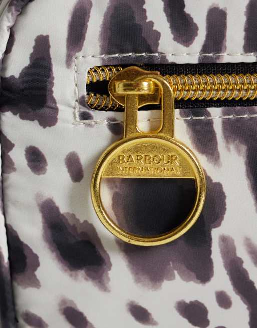 Barbour International Boulevard leopard print logo micro crossbody bag in purple, 3 of 4