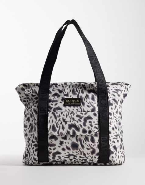 Barbour International Boulevard leopard print logo tote bag in purple - view 1