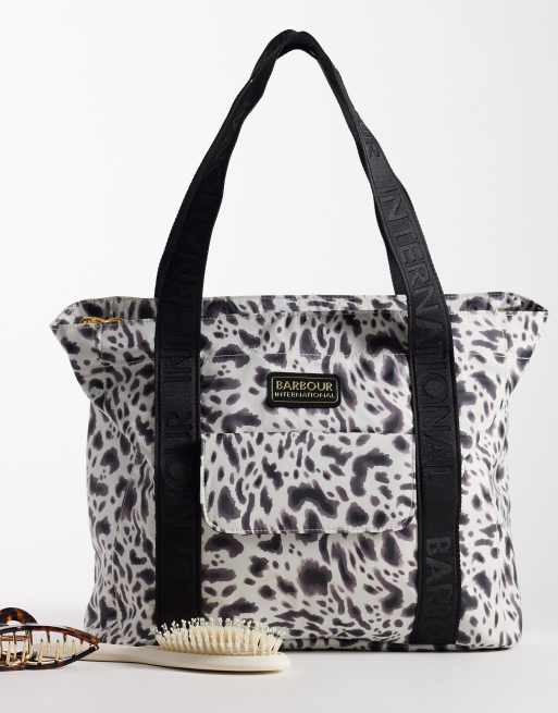 Barbour International Boulevard leopard print logo tote bag in purple, 2 of 4
