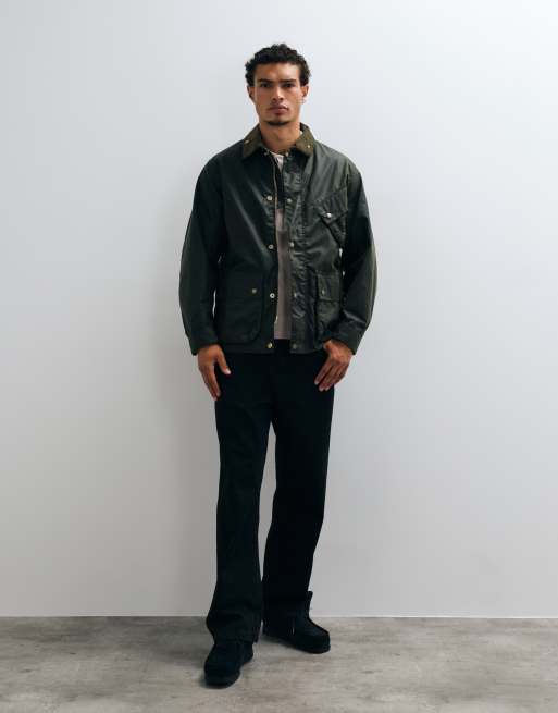 Barbour International Brake wax jacket with contrast cord collar in greent, 2 of 5