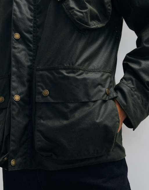 Barbour International Brake wax jacket with contrast cord collar in greent, 4 of 5
