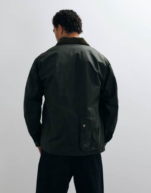 Barbour International Brake wax jacket with contrast cord collar in greent, 5 of 5