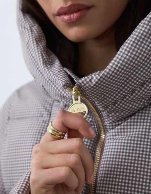 Barbour International Brantley gingham check hooded puffer jacket in truffle/white, 5 of 5
