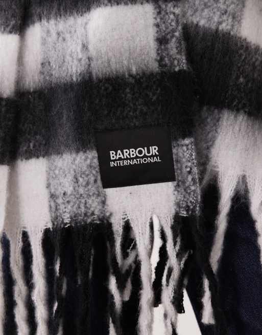 Barbour International Branton knitted gingham check scarf in black/white, 2 of 3