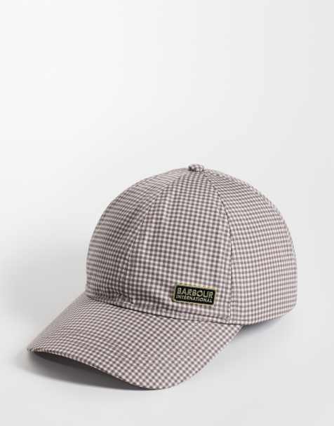 Barbour International Branton logo gingham check cap in truffle brown - view 1