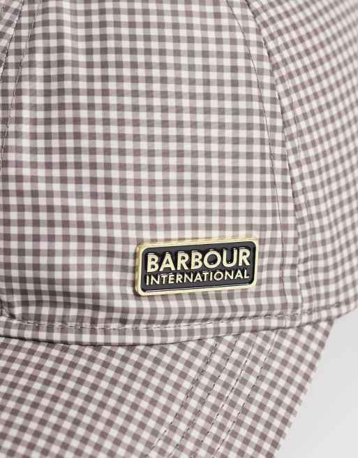 Barbour International Branton logo gingham check cap in truffle brown, 2 of 3