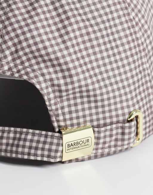 Barbour International Branton logo gingham check cap in truffle brown, 3 of 3