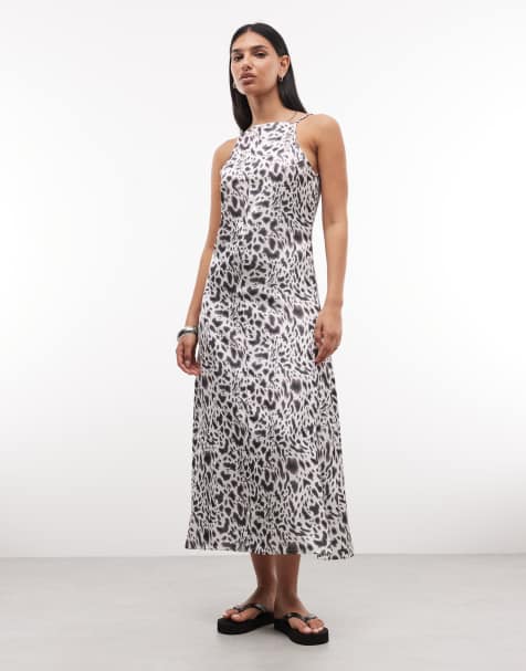 Barbour International Brianna leopard print high neck low back satin dress in purple - view 1