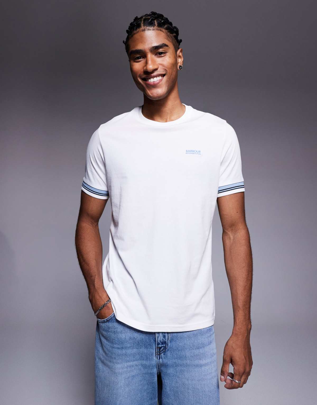 Barbour International bruce tipped cuff t-shirt in white