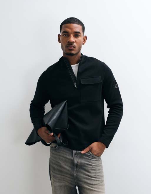 Barbour International Burley half zip wool blend knitted cardigan in black, 2 of 5