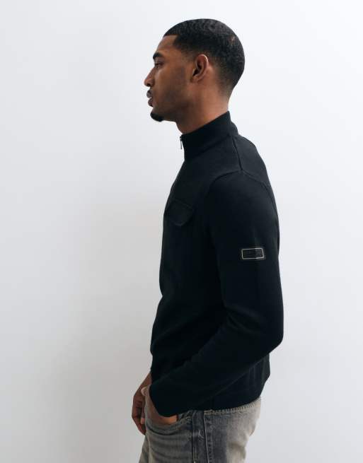 Barbour International Burley half zip wool blend knitted cardigan in black, 3 of 5