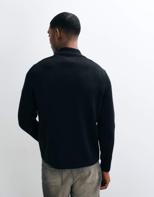 Barbour International Burley half zip wool blend knitted cardigan in black, 5 of 5