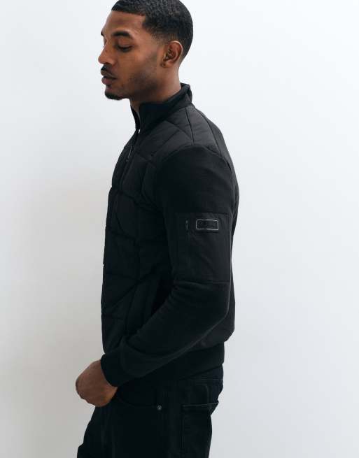 Barbour International Burnhope quilted zip through sweat jacket in black, 3 of 5