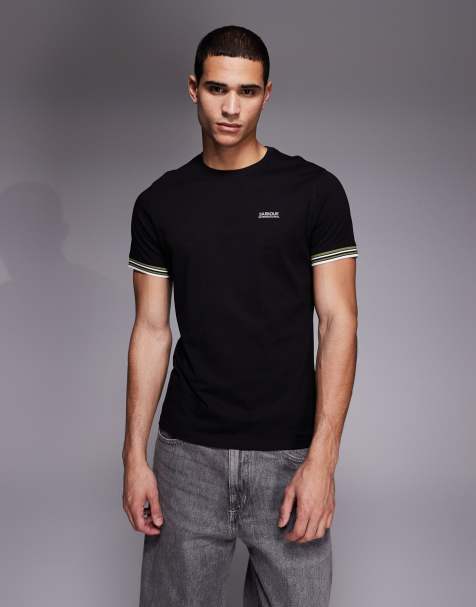 Barbour International Burnwood tipped cuff logo t-shirt in black