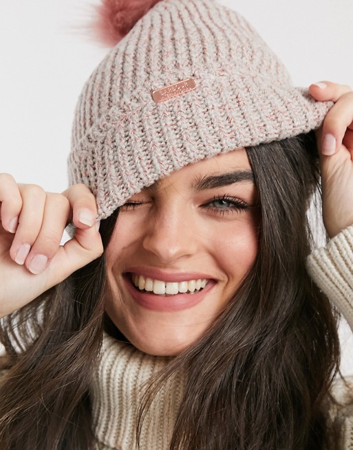 Barbour International Cadwell pom beanie in rose gold