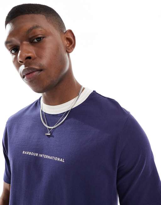 Barbour International Caleb tipped t-shirt in midnight blue, 3 of 4