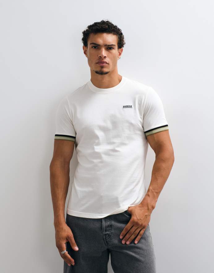 Barbour International camiseta blanca de manga corta con logo y ribetes Newport
