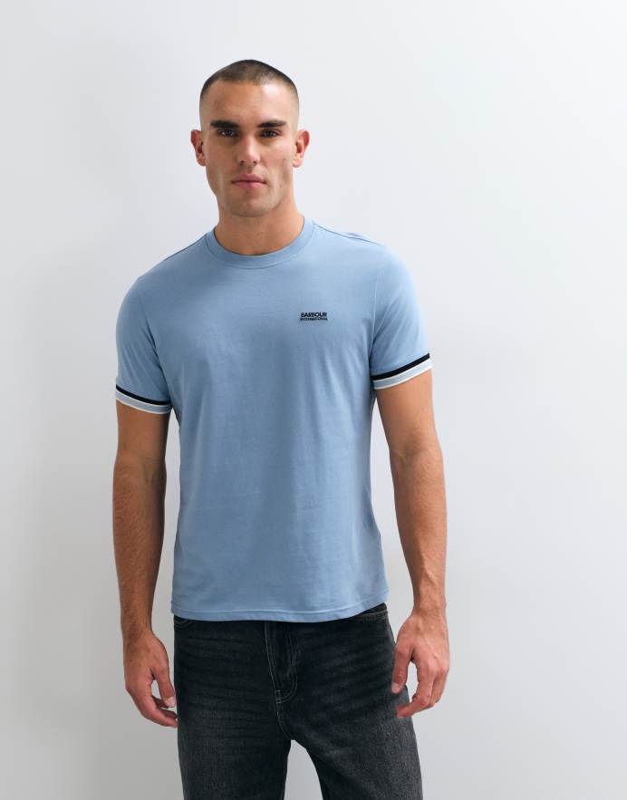 Barbour International camiseta de manga corta Newport con logo ribeteado en azul claro