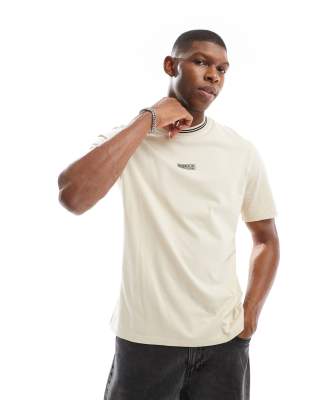 Barbour International Barbour International central logo tipped t-shirt in stone-Neutral
