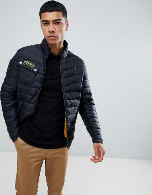 barbour international chain baffle quilted jacket in black