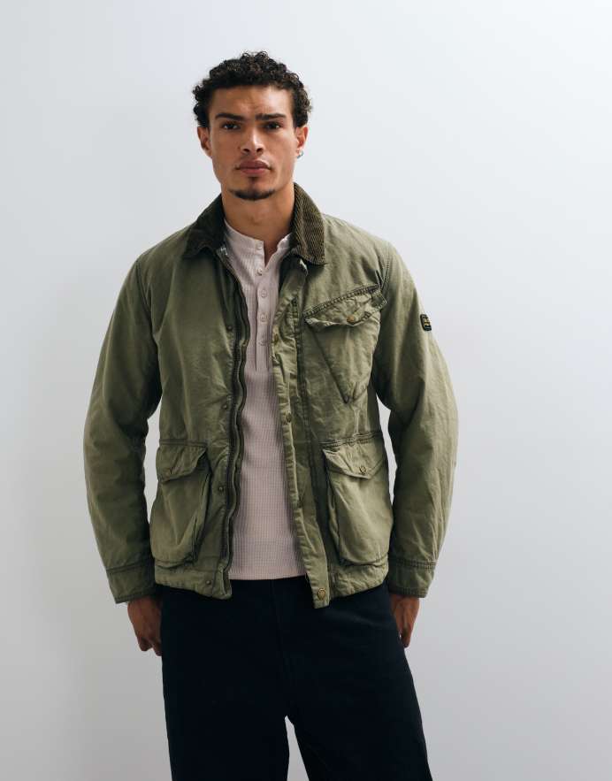 Barbour International chaqueta encerada lavada Drifter Winter en verde oliva