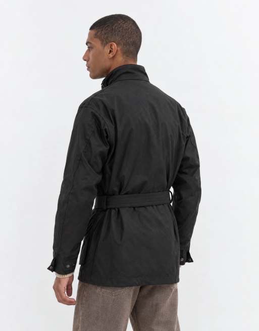 Barbour International chaqueta encerada original con cinturón en negro, 7 de 9