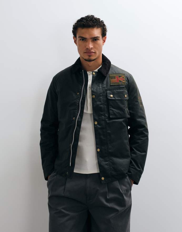 Barbour International chaqueta wax Workers con insignia en verde salvia