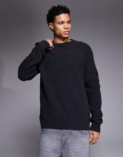 Barbour International chester crew knit jumper in charcoal marl
