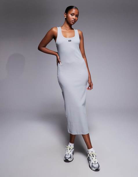 Barbour International Chicago logo racer back midi dress in washed grey