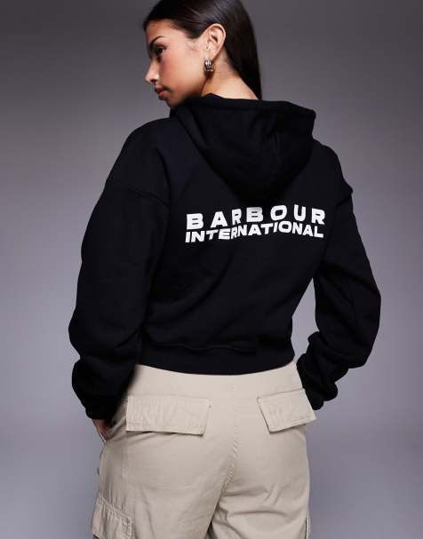 Barbour International - Ciara - Felpa con cappuccio corta nera con logo - view 1