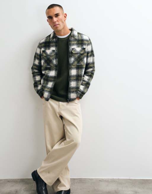 Barbour International Clayton check zip through brushed fleece overshirt in green/white, 2 of 5
