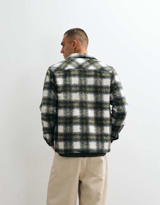 Barbour International Clayton check zip through brushed fleece overshirt in green/white, 3 of 5