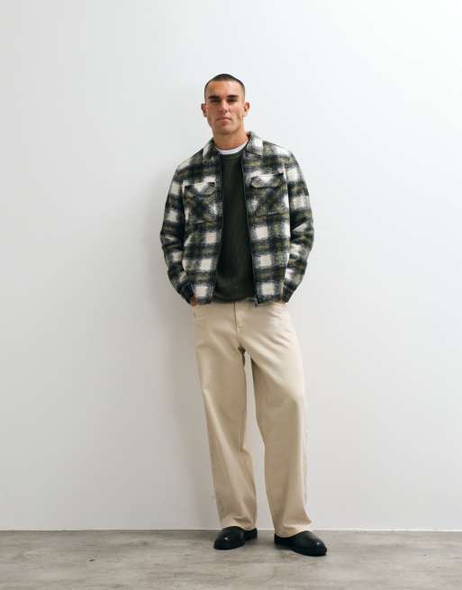 Barbour International Clayton check zip through brushed fleece overshirt in green/white, 4 of 5