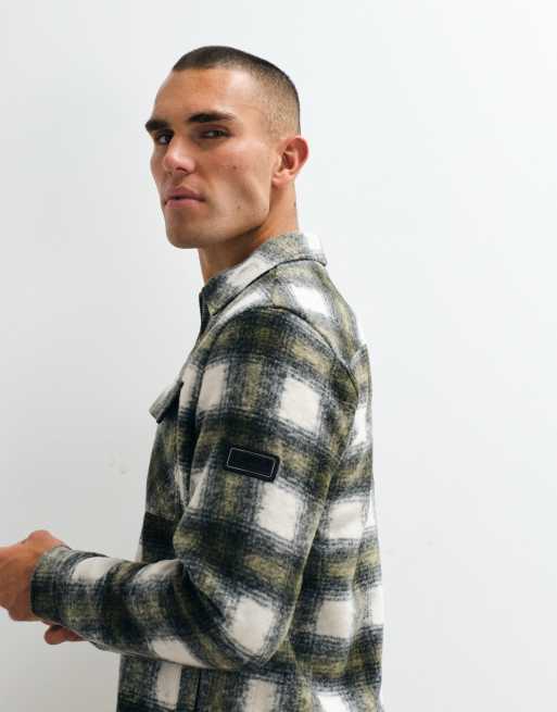 Barbour International Clayton check zip through brushed fleece overshirt in green/white, 5 of 5